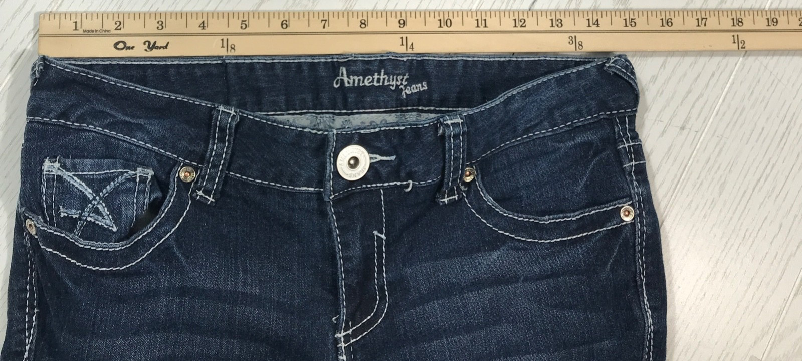Amethyst Jeans Womens 7 Dark Wash Bootcut Stretch Mid Rise Button Flap Y2K