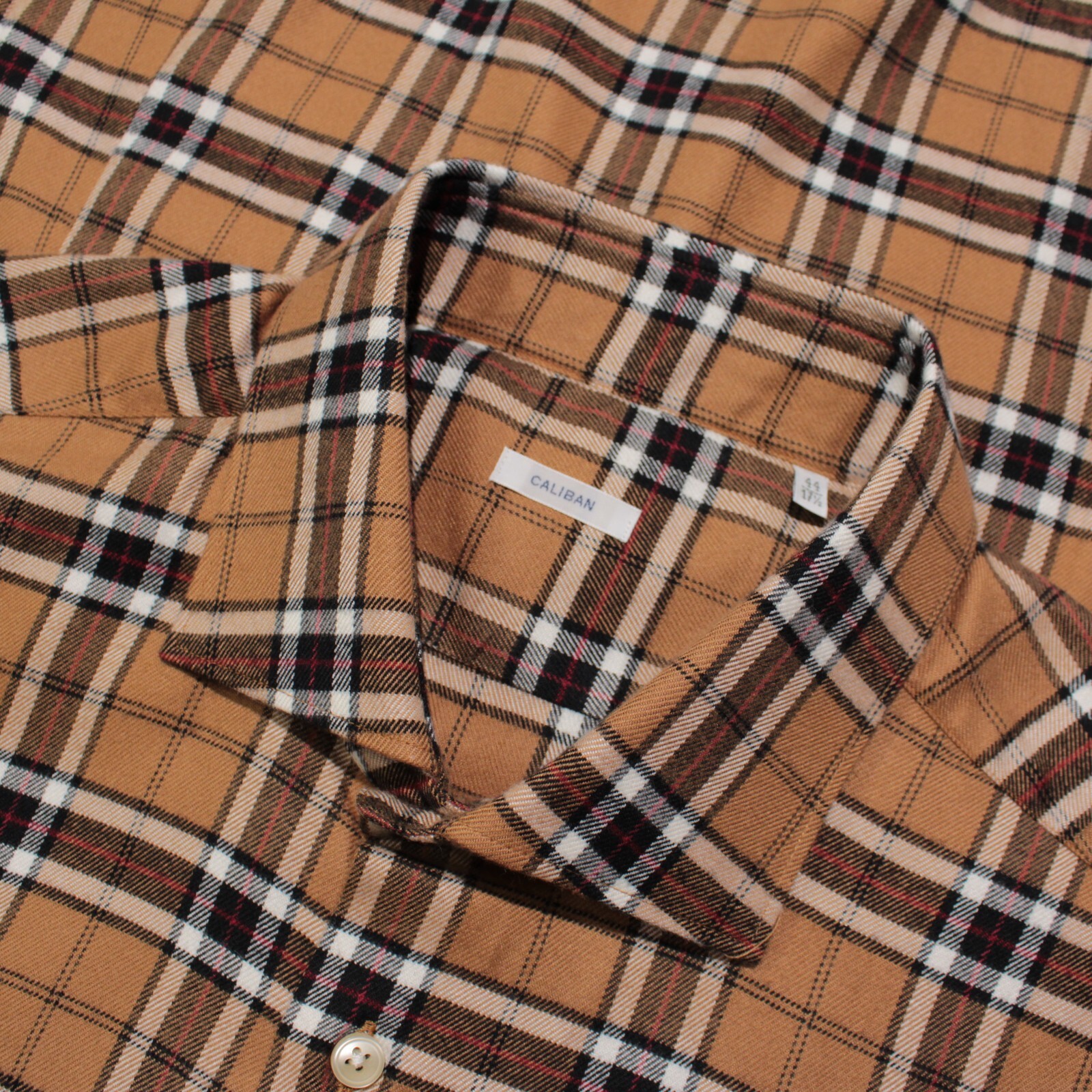Caliban NWOT Dress Shirt Size 44 17.5 in Brown/Multicolor Plaid Cotton Blend