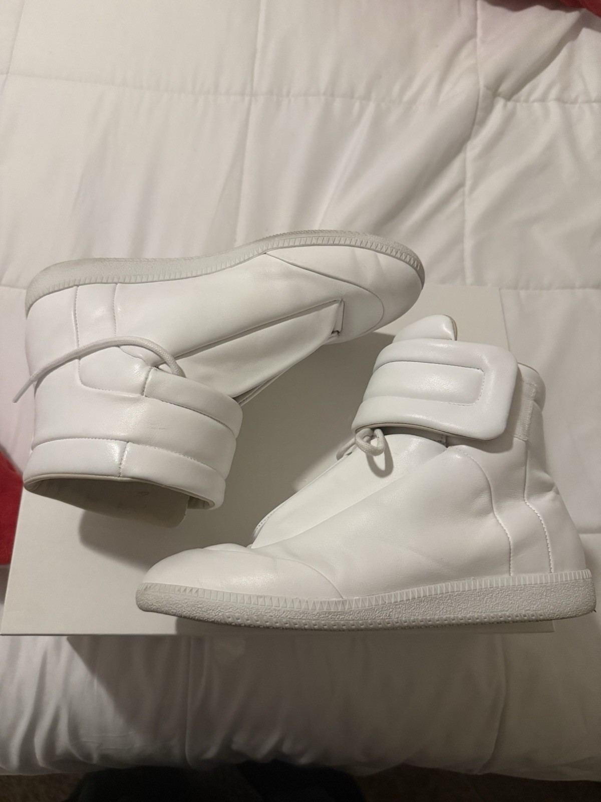 Maison Margiela Future Men’s White Leather High Top Lace-Up Hook & Loop Sneakers