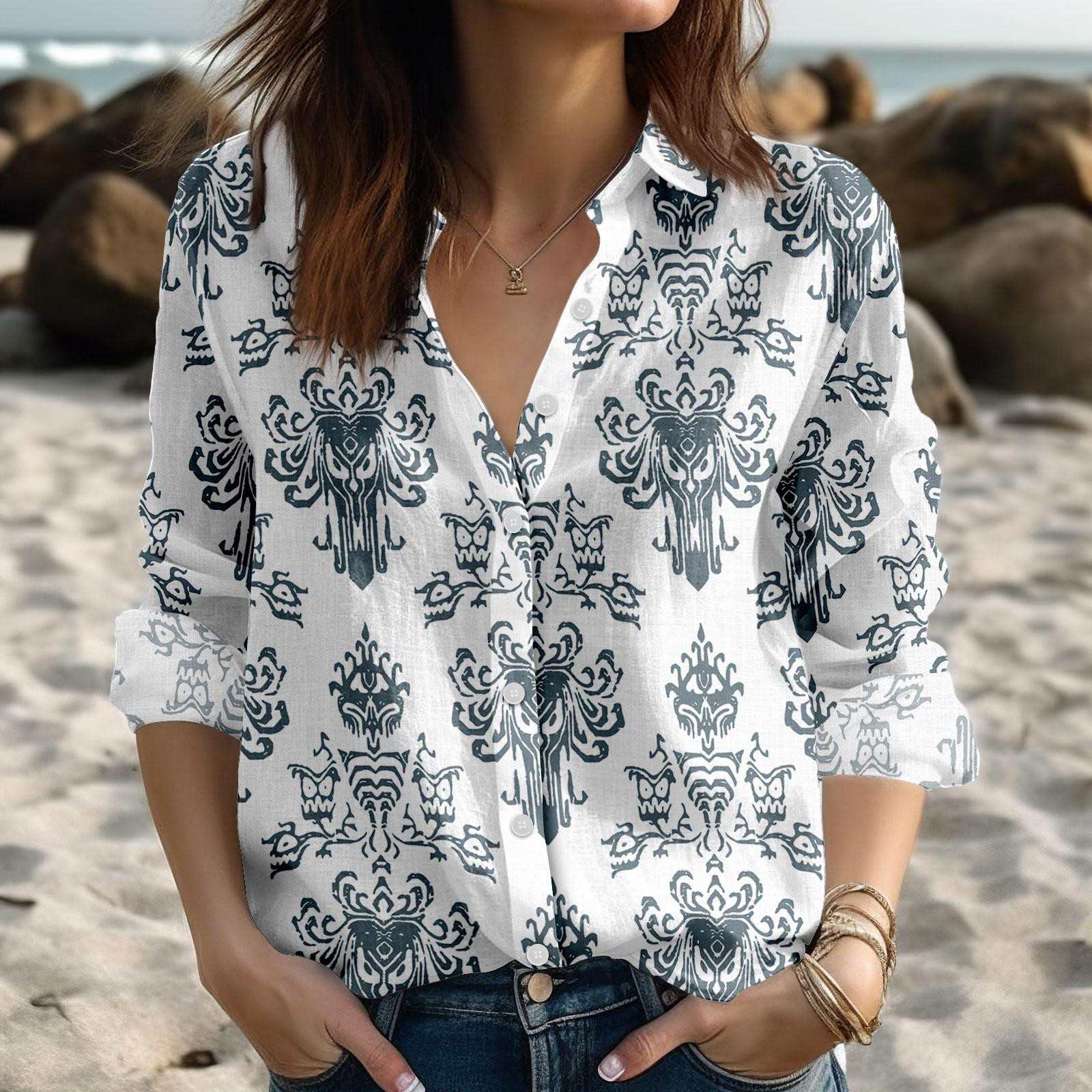 Haunted Mansion Blouse Shirt Women Shirt Disney Ghost Linen Loo