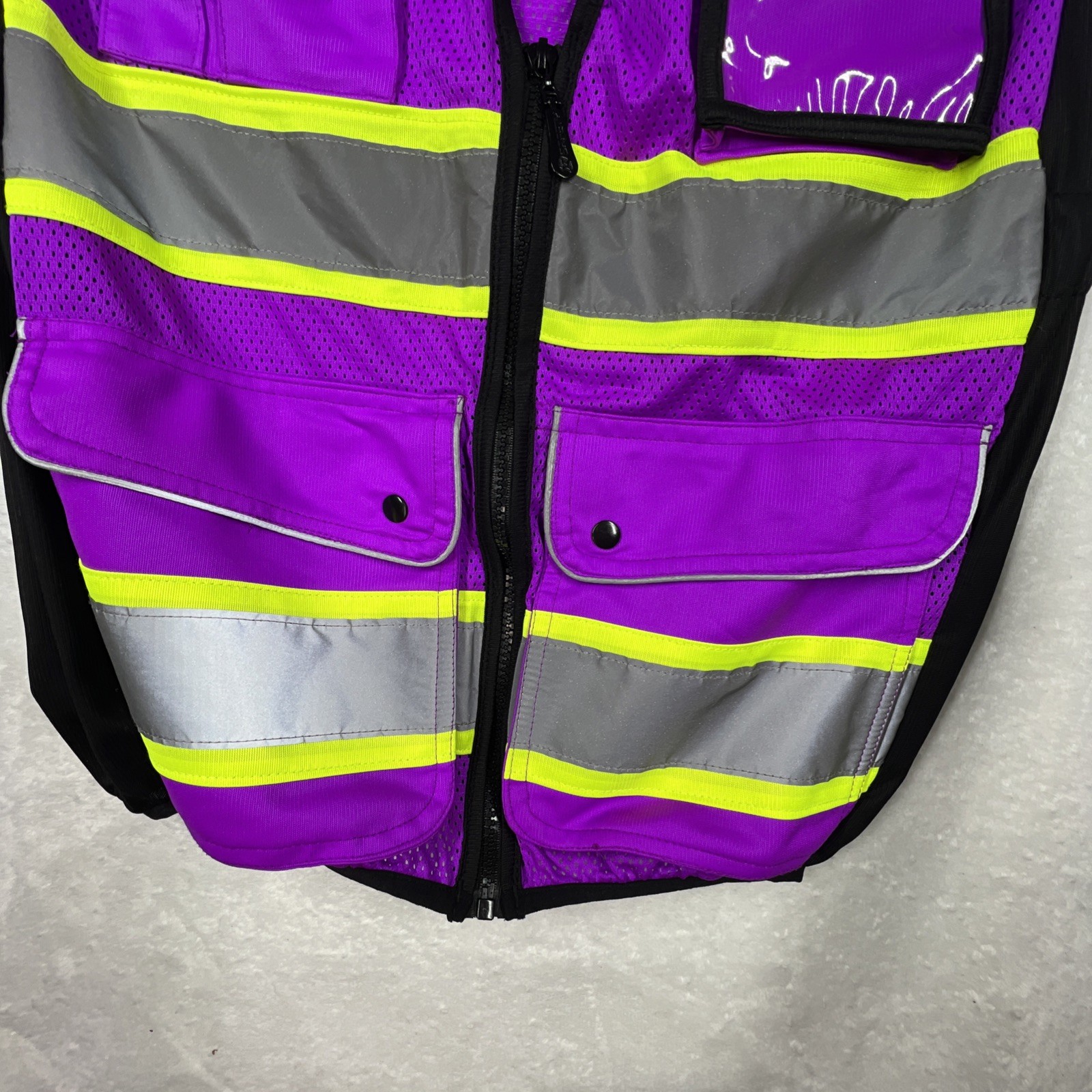 TuGlow Unisex Purple Yellow Zipper Pockets Sleeveless Reflective Vest Size M