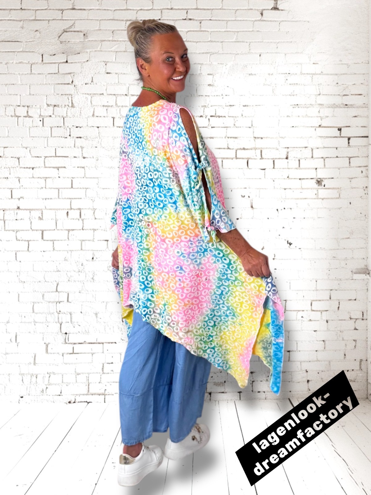 Lagenlook A Line Tunic Shirt Off Shoulder Jacquard Jersey 44-46-48-50-52-54