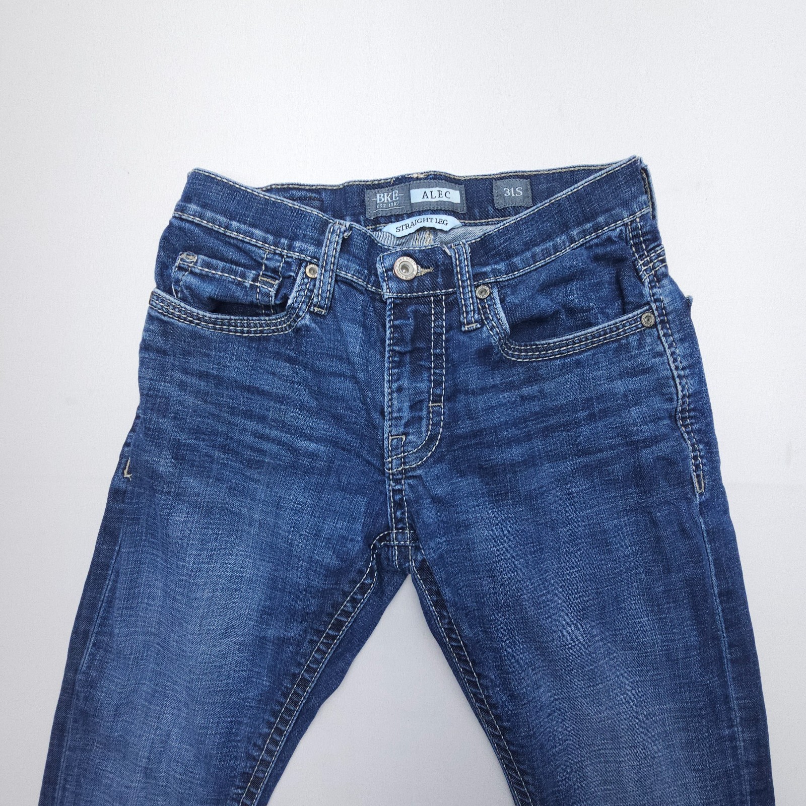 BKE Buckle Alec Straight Jeans Mens 31 S Dark Wash Blue Stretch Western 29″ Insm