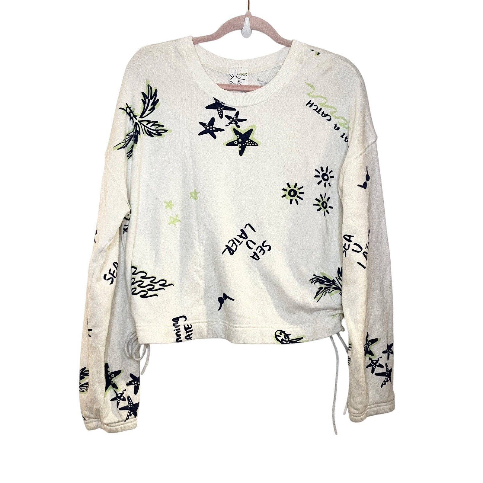 Offline By Aerie Sea U Later White Printed Crewneck Starfish Beach Tie Sides M