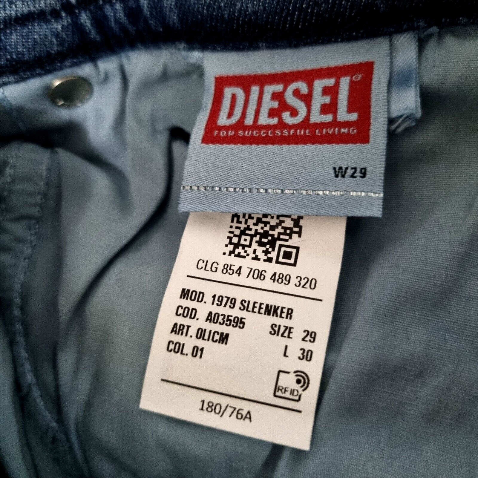 Diesel Men Jeans Sleenker 1979 Blue Denim Mid Rise Slim Leg Size 29 L30