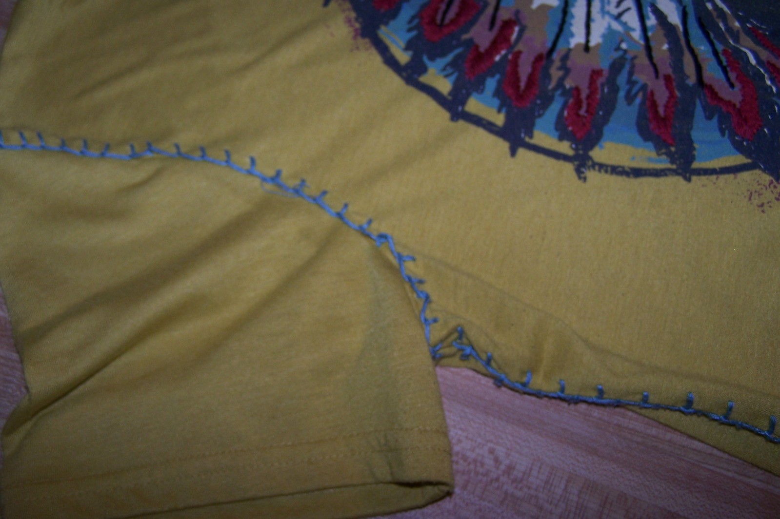 DOUBLE D RANCH L Indian WARRIOR Embroidered Beaded Graphic Western Tee Shirt EUC