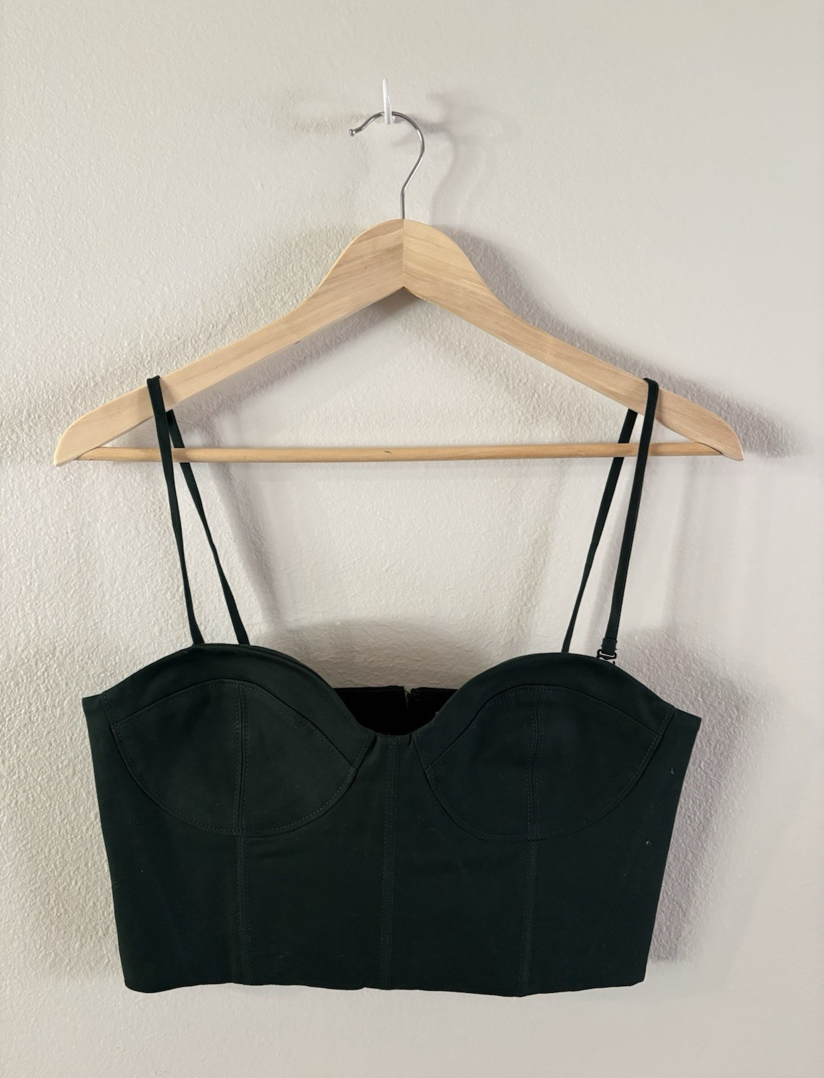Everlane Forest Green Corset Top Size 6 Demi Cup Adjustable Spaghetti Zip
