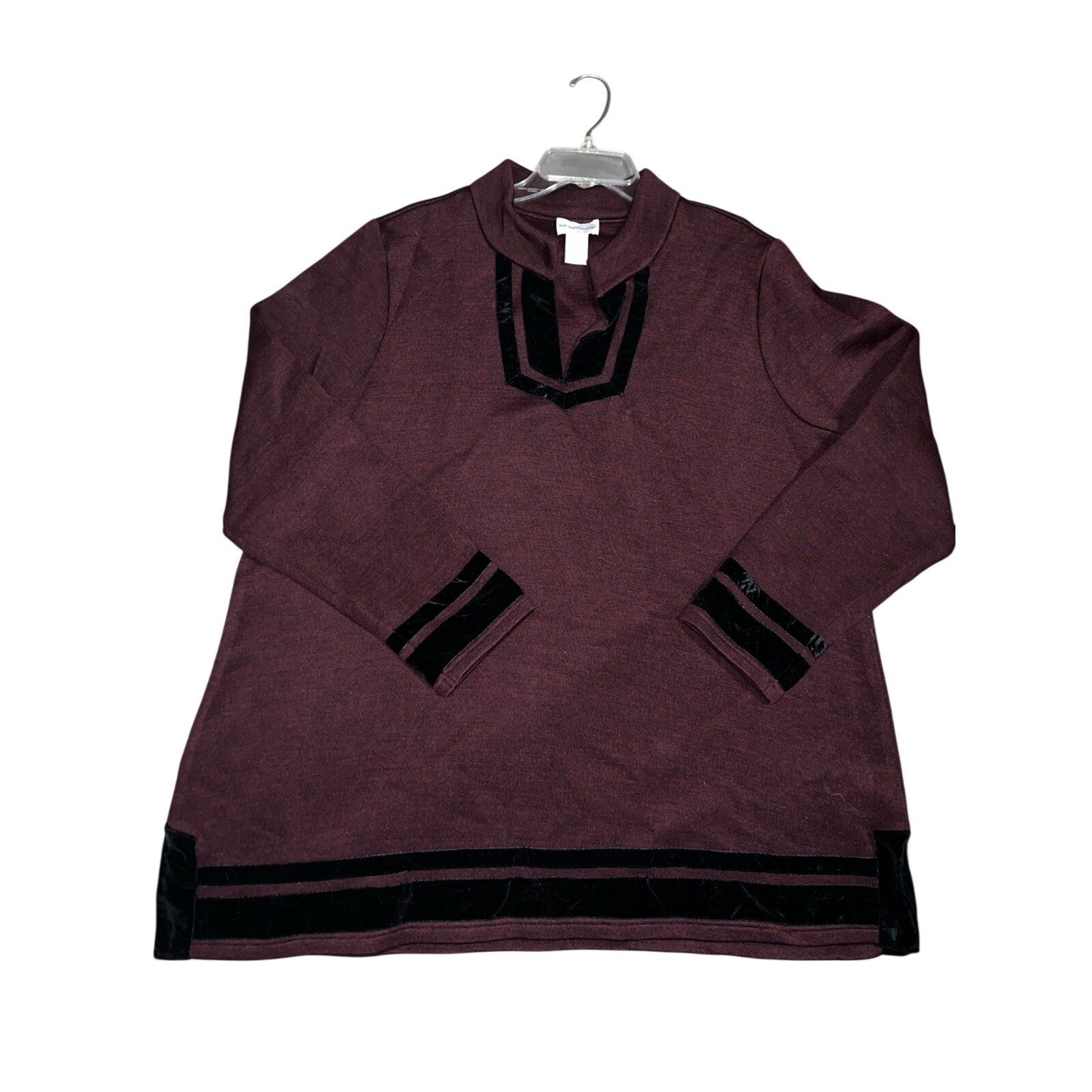 Soft Surroundings Burgundy Wool Blend Velvet Trim Split Neck Tunic Sweater 3X