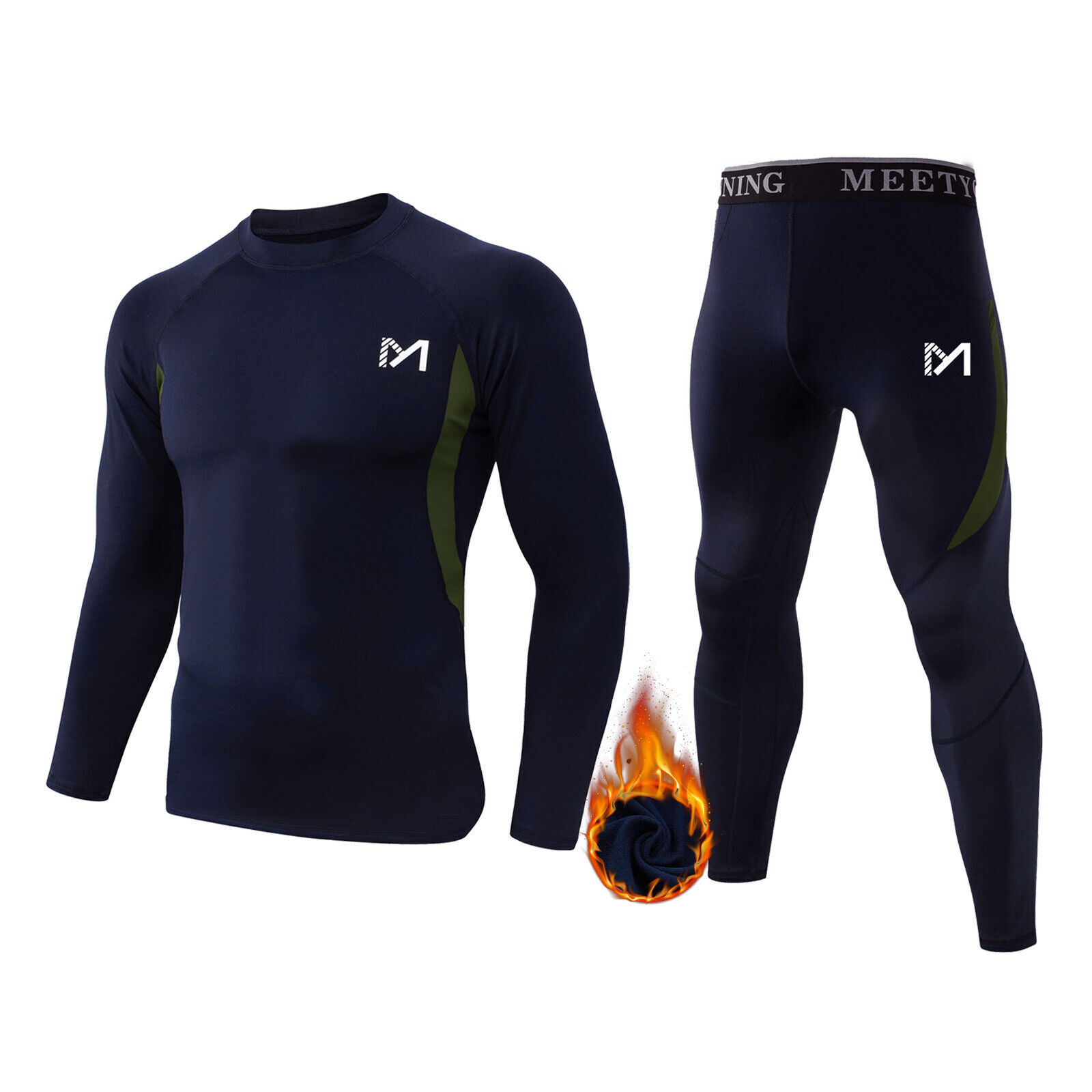 Mens Sport Thermal Underwear Set Long Sleeve Thermals T Shirt + Long Johns