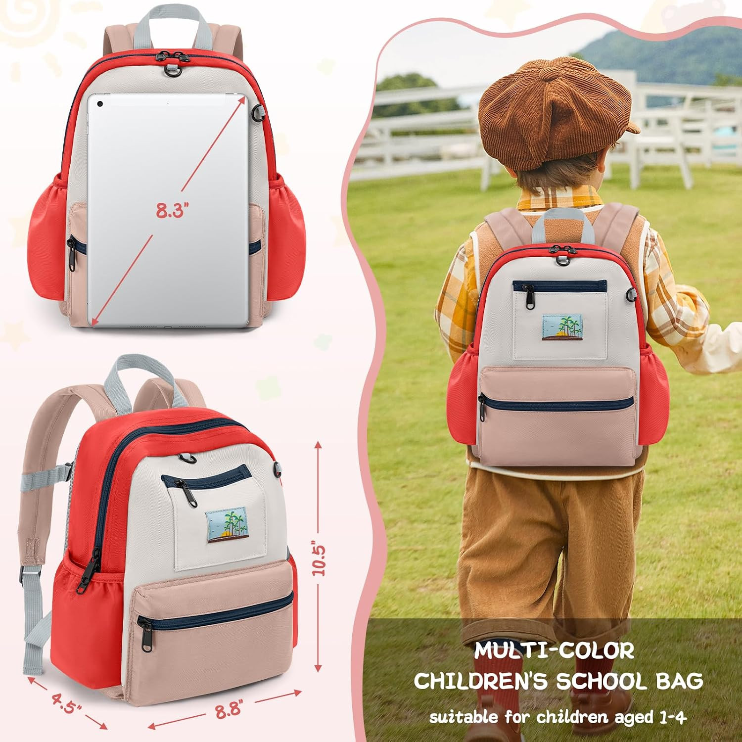 Toddler Backpack for Boys & Girls 1-3 Years, 10.5 Inch Lightweight Kids Bookbag,