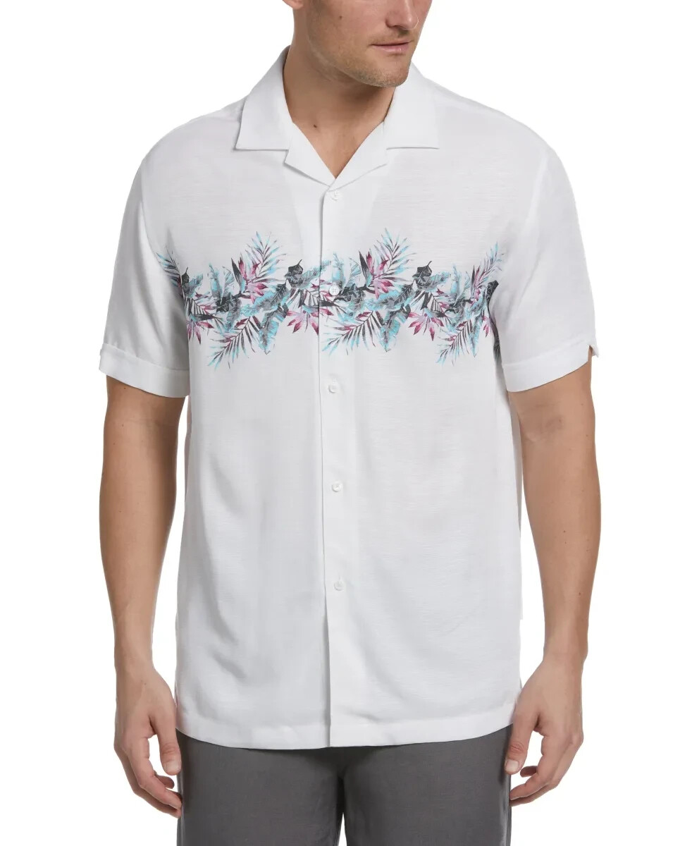 CUBAVERA Brilliant White Floral Shirt Lightweight Button-Up Regular Fit S
