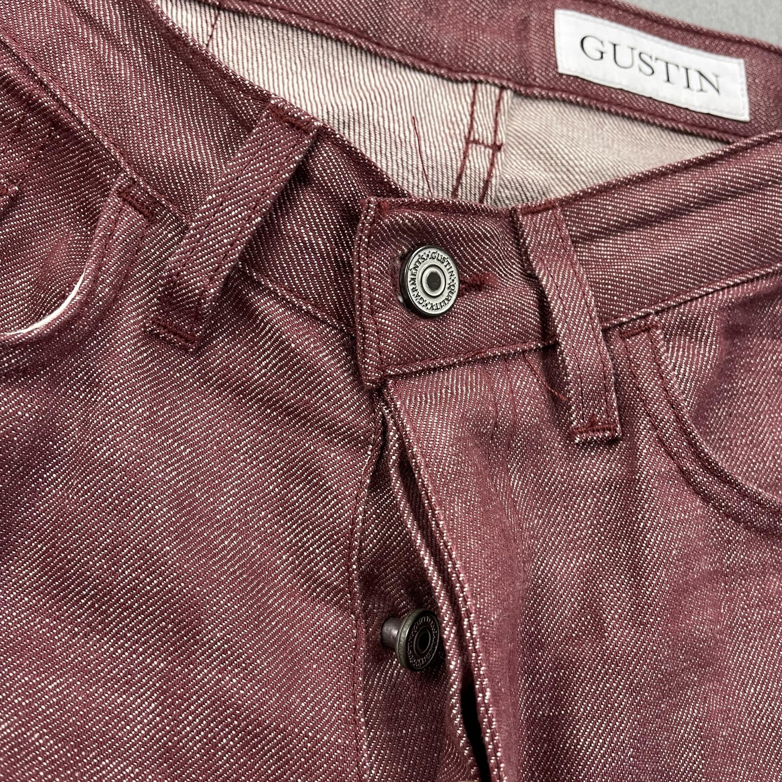 Gustin Jeans Mens 32×34 Red Straight Regular Fit Button Fly Denim Made USA