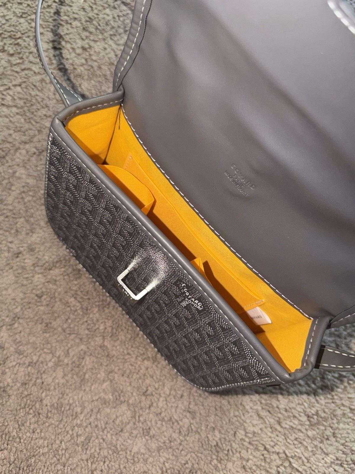 Goyard Gray Goyardine Small Women’s Crossbody Bag Buckle Flap Yellow Lining