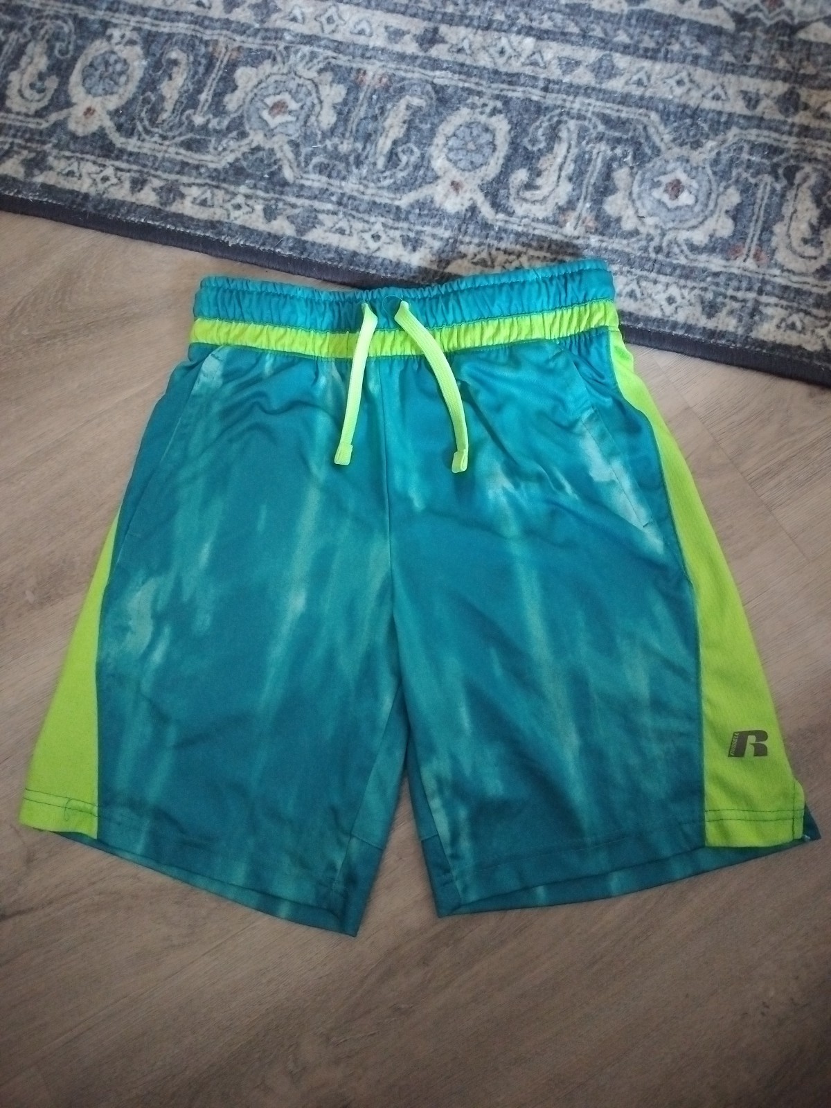 Russell Dri-Power 360 Boys Core Printed Shorts L 10-12 Pockets Blue/Green NWOT