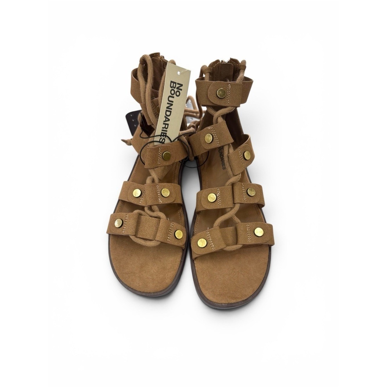 Lace-Up Gladiator Faux Suede Sandals Cognac Brown Size 11 New NWT