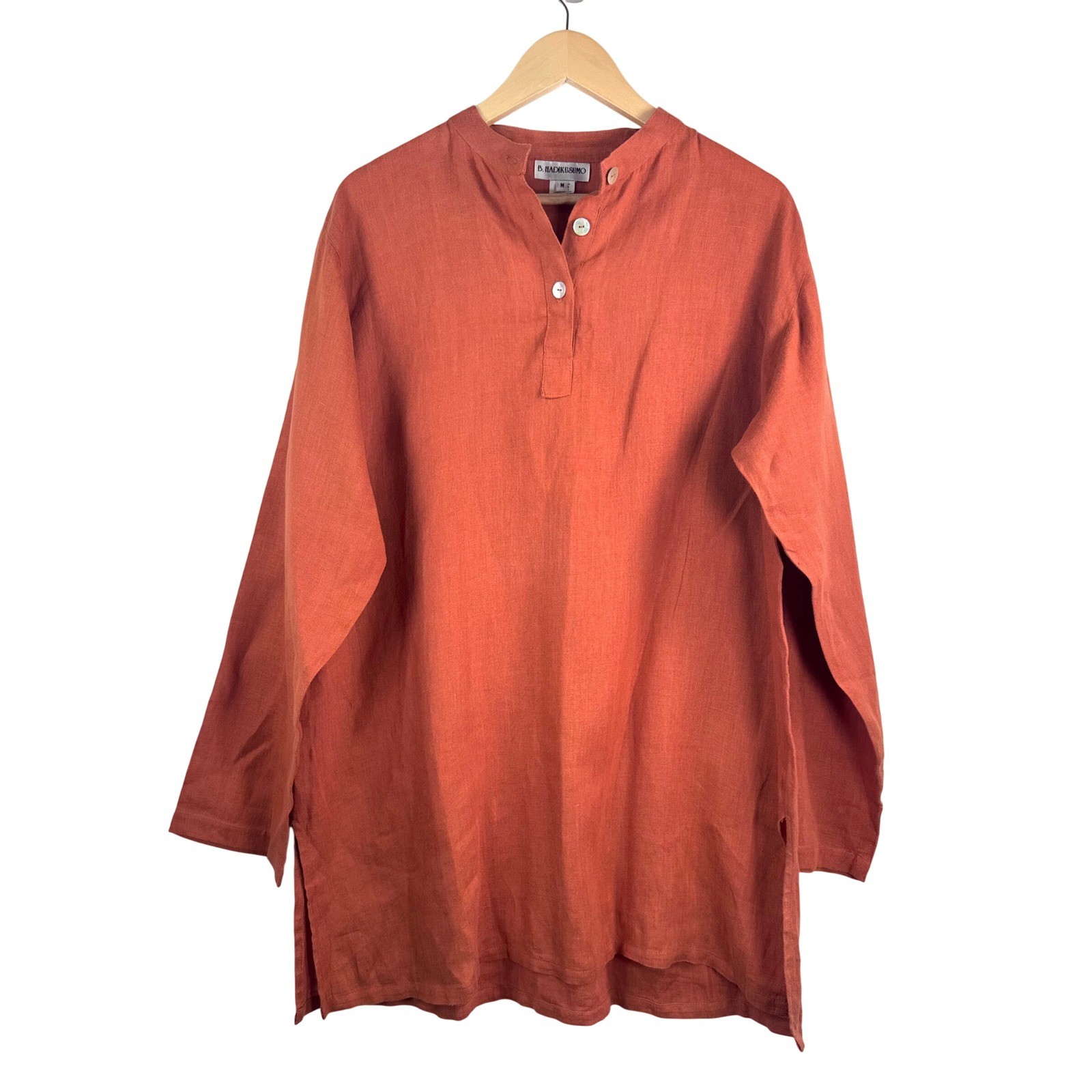 B. Hadikusumo Linen Tunic sz M Orange Mandarin Collar lagen look minimalist