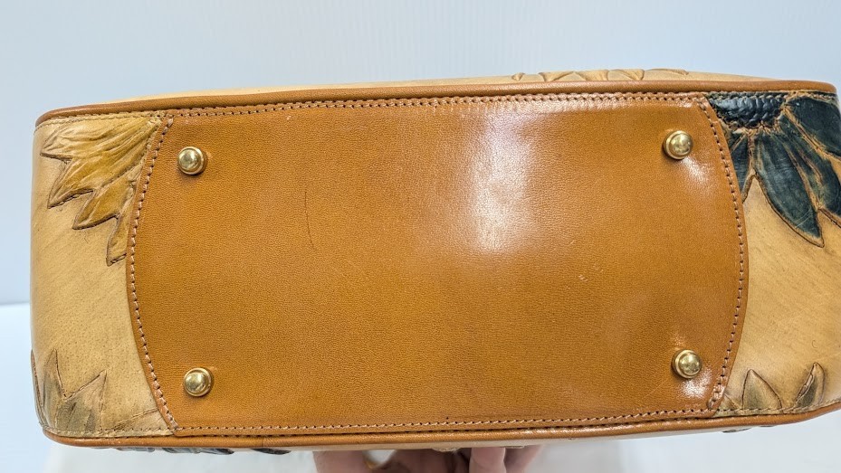 RARE Brahmin Embossed Leather Floral bag with Bamboo Handle