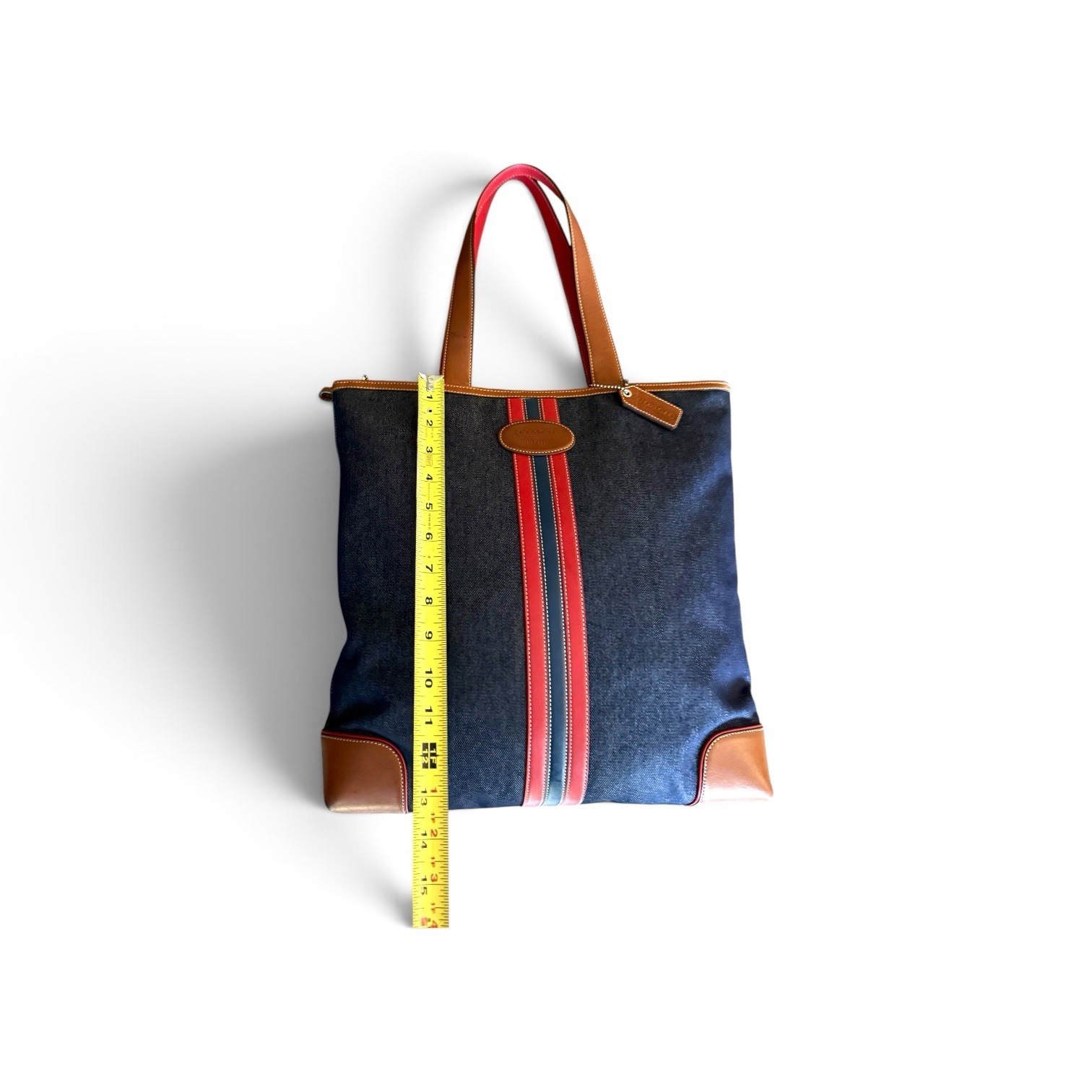 Vintage Coach 2003 Varsity Stripe Denim Leather City Tote Bag | Excellent