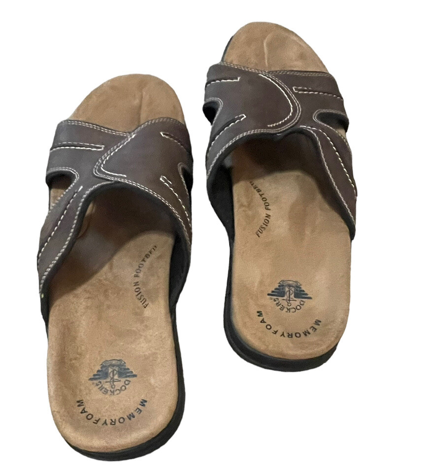 Dockers Sandals Memory Foam Fusion Footbed Men’s Brown Slip-on Slides Size 13 M