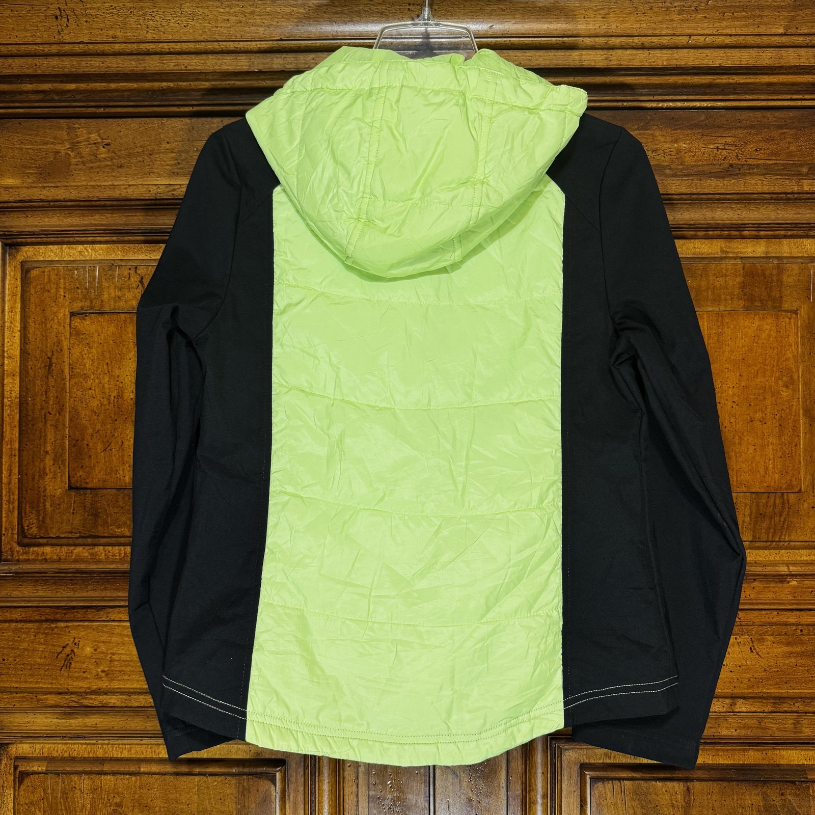 FreeTech Jacket Womens S Neon Yellow Black Hooded Softshell Puffer Full Zip