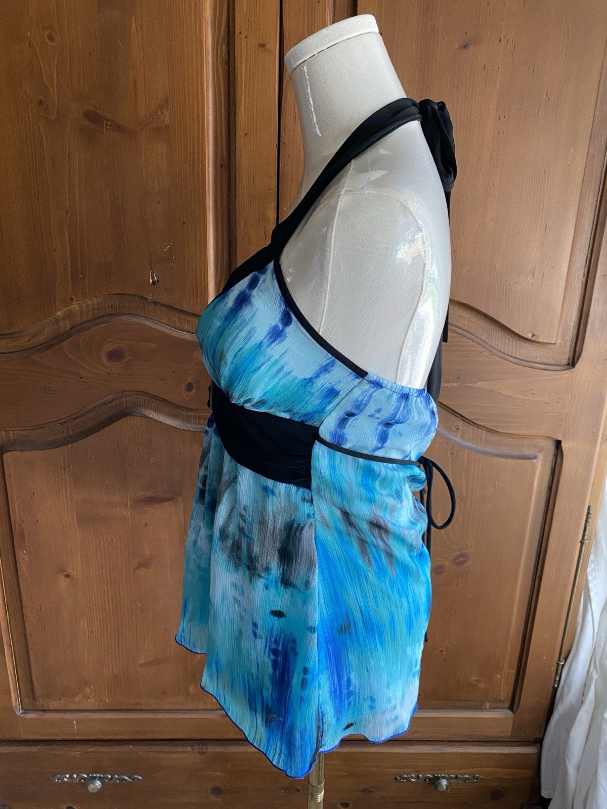 B-Wear Halter Top-Womens S, Blue Black Teal, Fully Lined