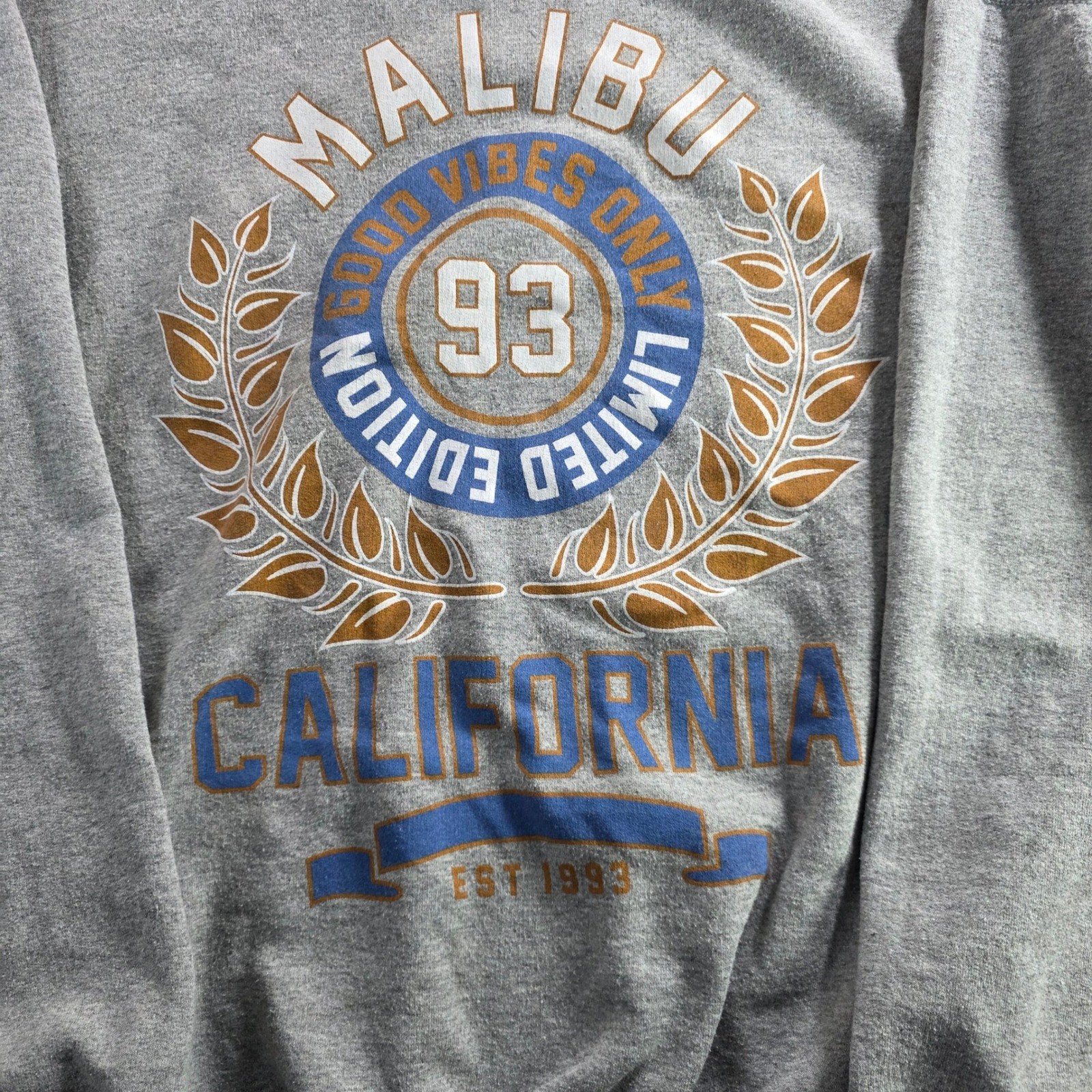 Gildan Malibu California Good Vibes Only Sweatshirt Gray 2XL 93 Limited Edition