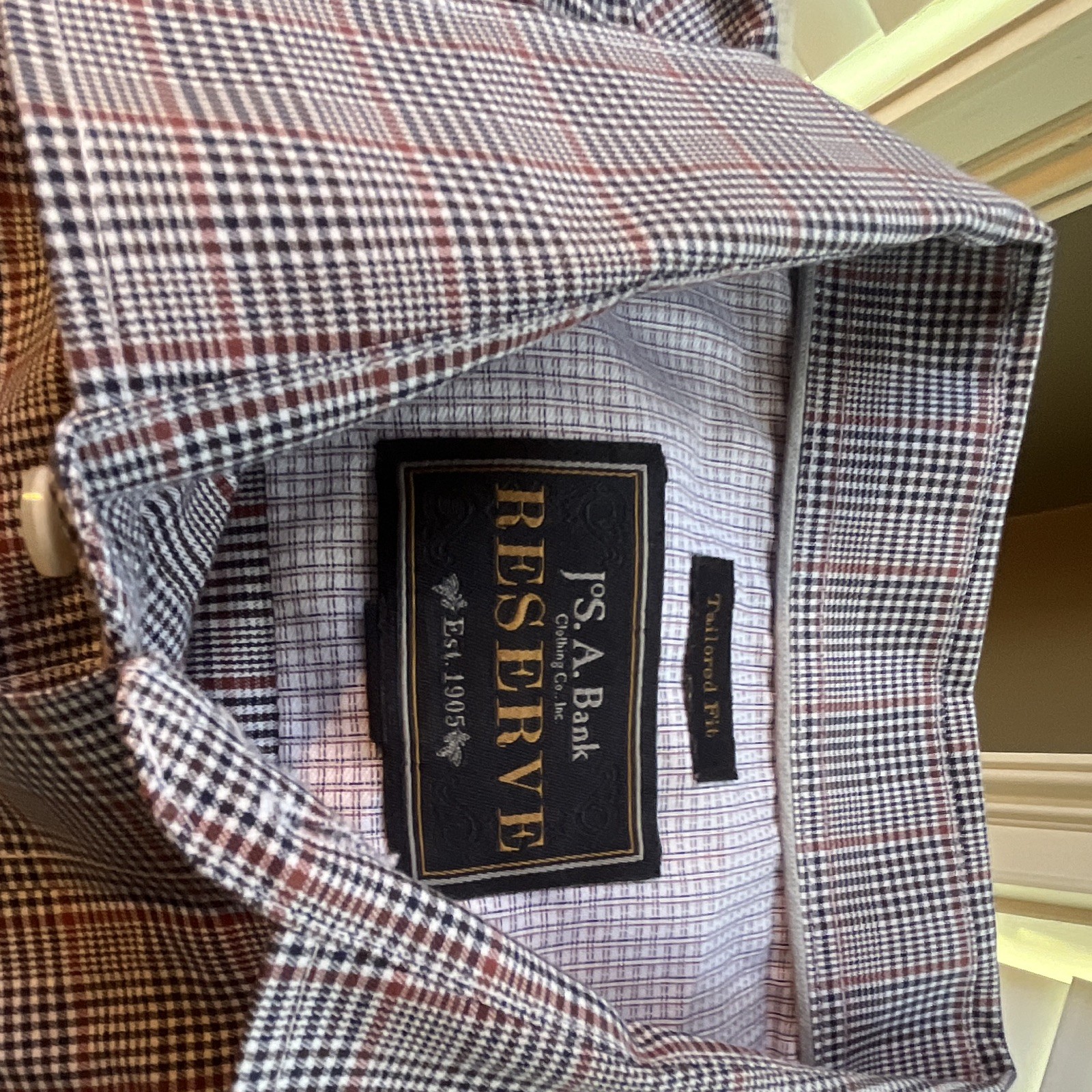 Jos. A. Bank Reserve Tailored Fit Non-Iron Plaid Dress Shirt Large