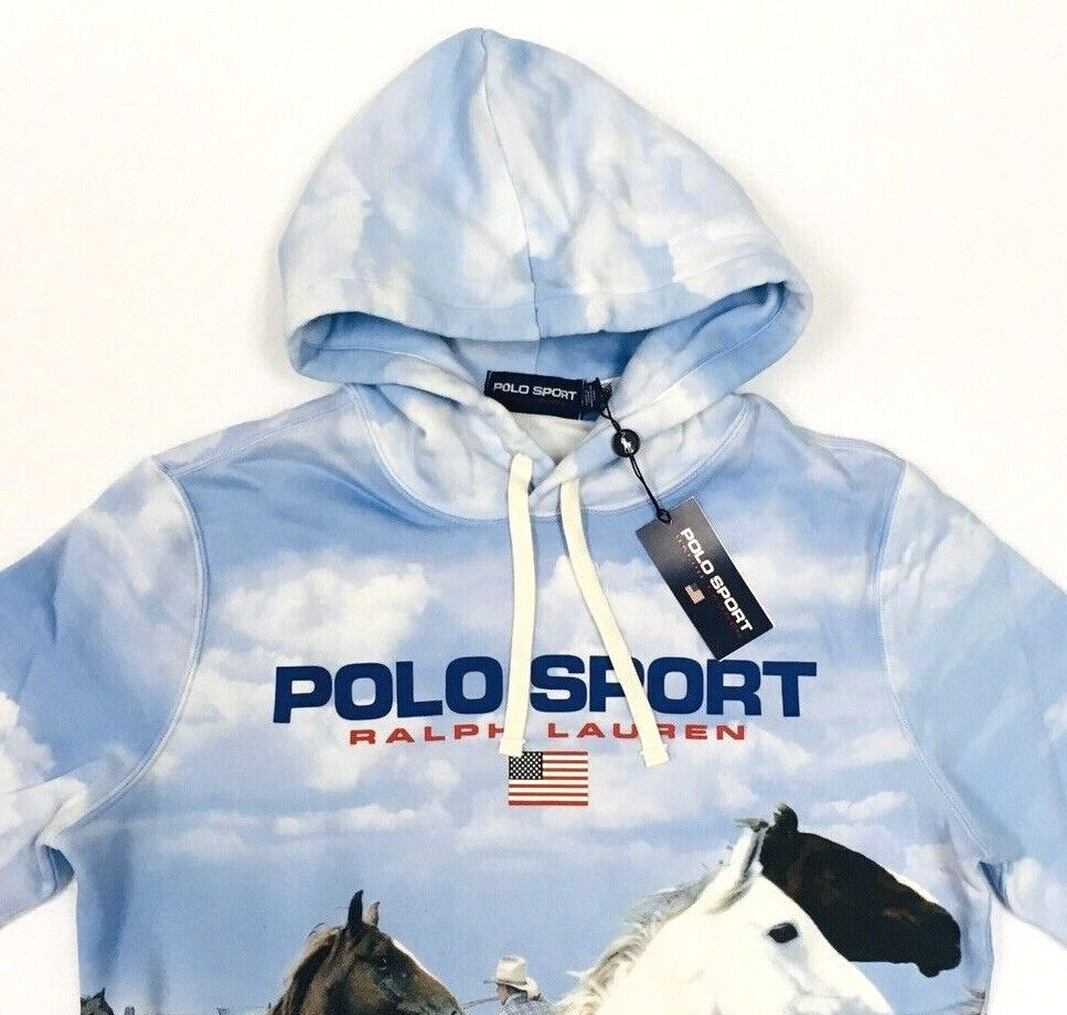 Polo Sport Ralph Lauren VTG Horse Flag Western Cowboy Fleece Sweatshirt Hoodie