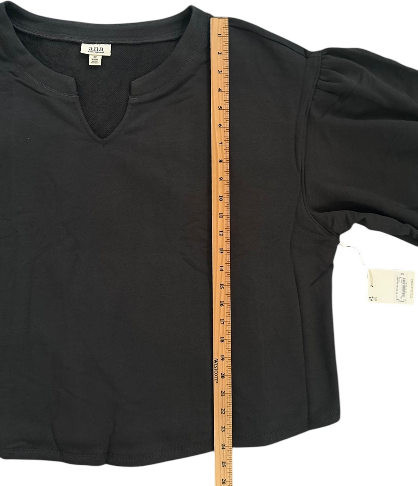a.n.a Women’s Split Crew Neck 3/4 Sleeve Top Plus Size 3X Pirate Black