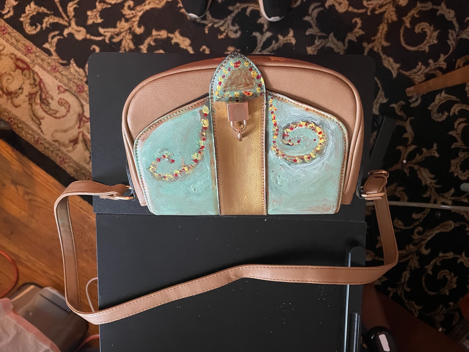 Hand painted small leather purse