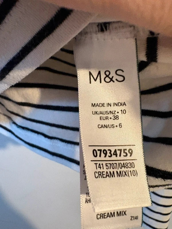 M&S Cream Black Striped Breton Top UK 10 Long Sleeve Cotton CasualM&S Cream Blac