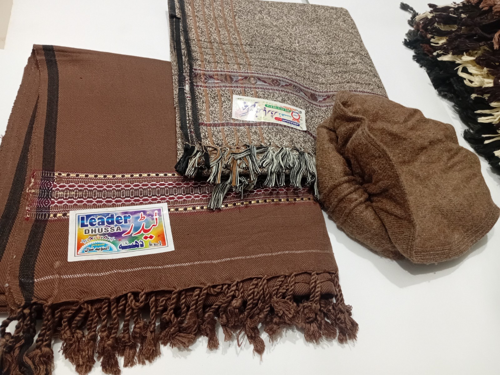 Afghan Pakol Hat + 2 Wool Shawls Handmade Tribal Chitrali Mens Womens FREE HAT