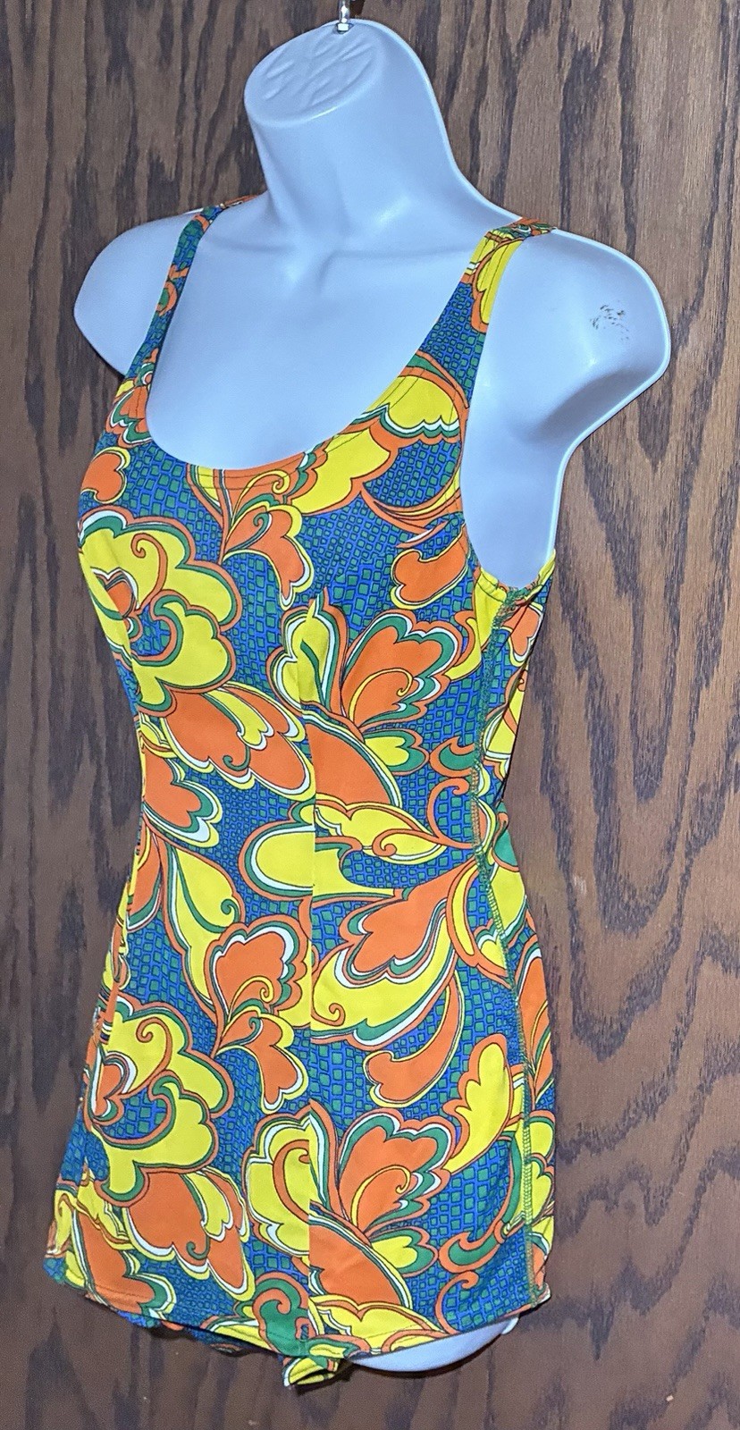 Vintage 1960’s Dolfin Corp. Bathing Suit Swimsuit Romper Mod Paisley Swirl SZ S