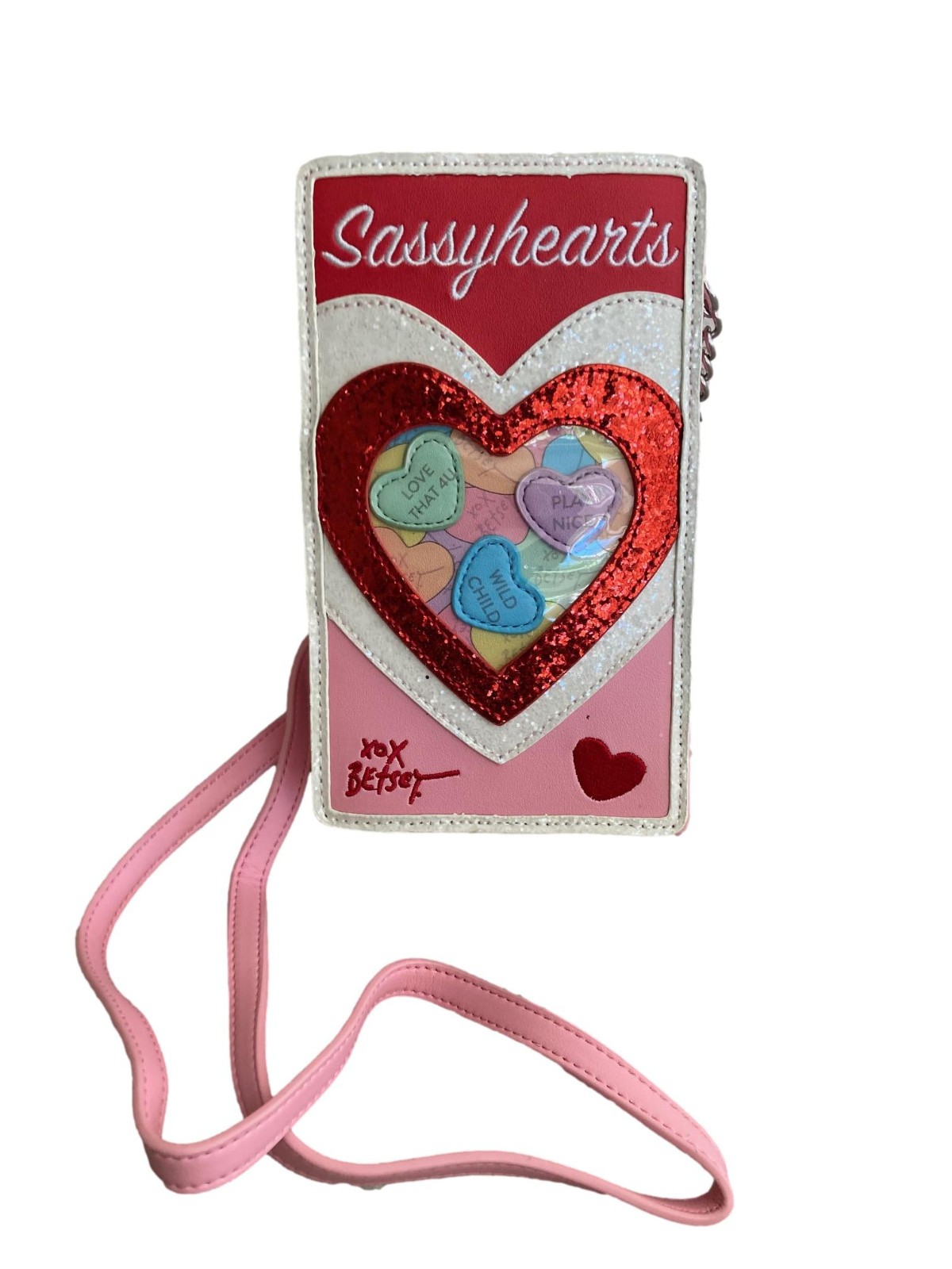 Betsey Johnson Kitsch XO Sweets Valentine’s Glitter Sassy Candy Hearts Crossbody