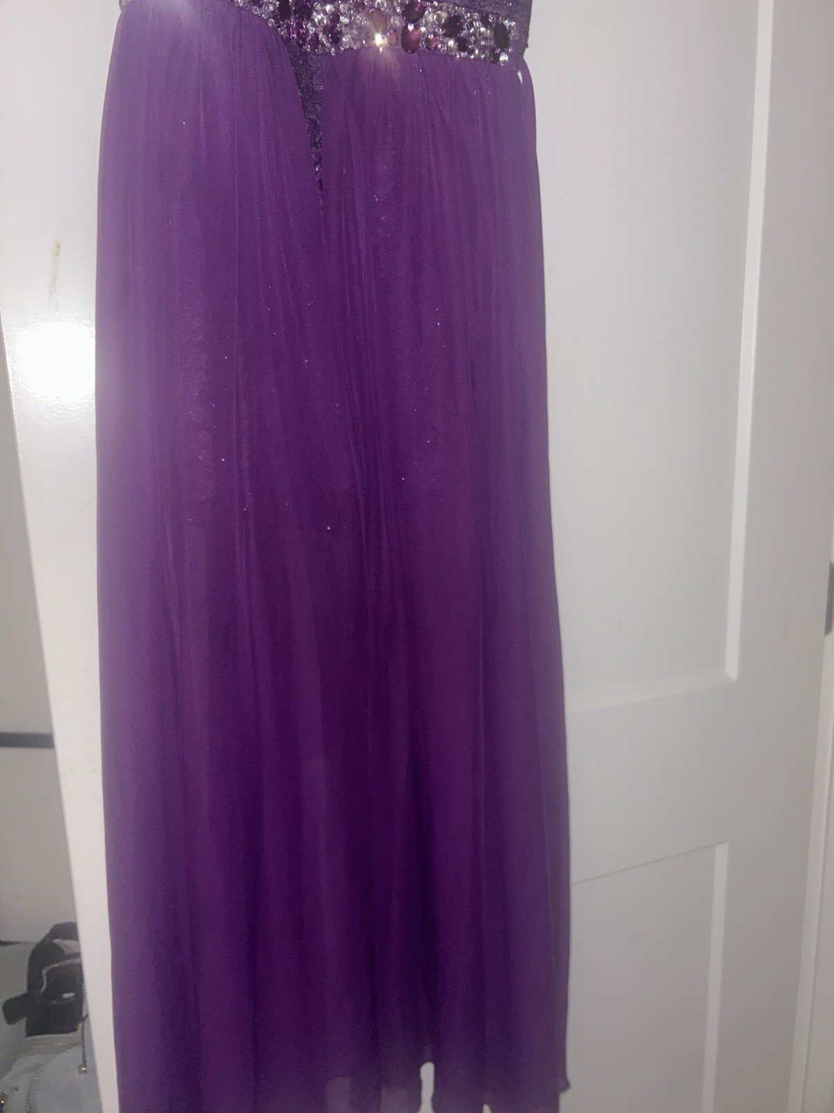 Purple Lace Gown w/ Sequin Accents High Neck Sleeveless