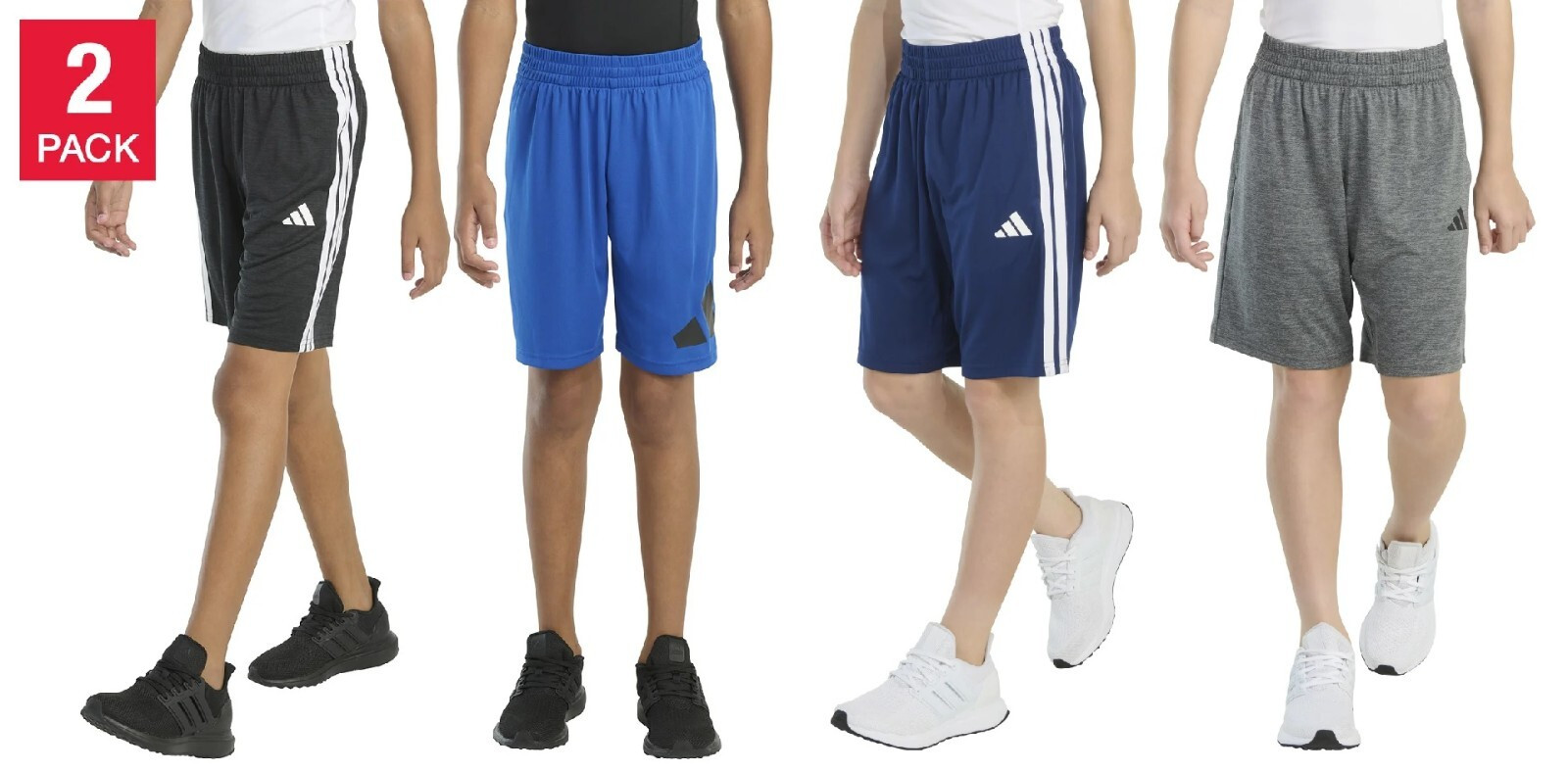 Adidas Youth 2-Pack Pull-On Shorts, Blue /Black, Gray/Navy, Sz: M, L, XL