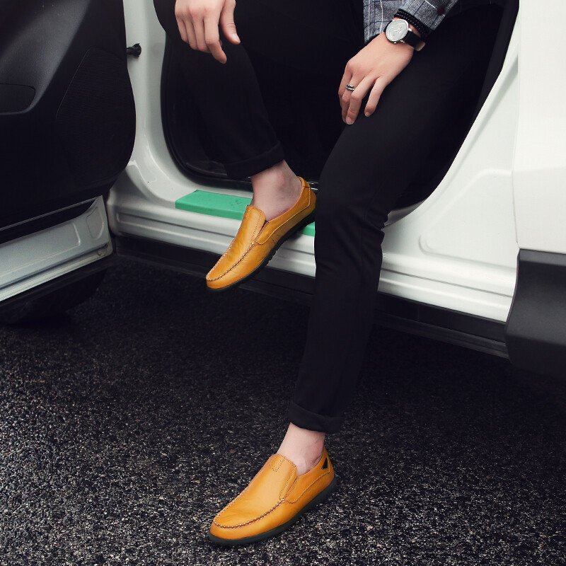 Mens Comfortable Casual Shoes Flat Loafers Genuine Leather Slip on Driving Shoes