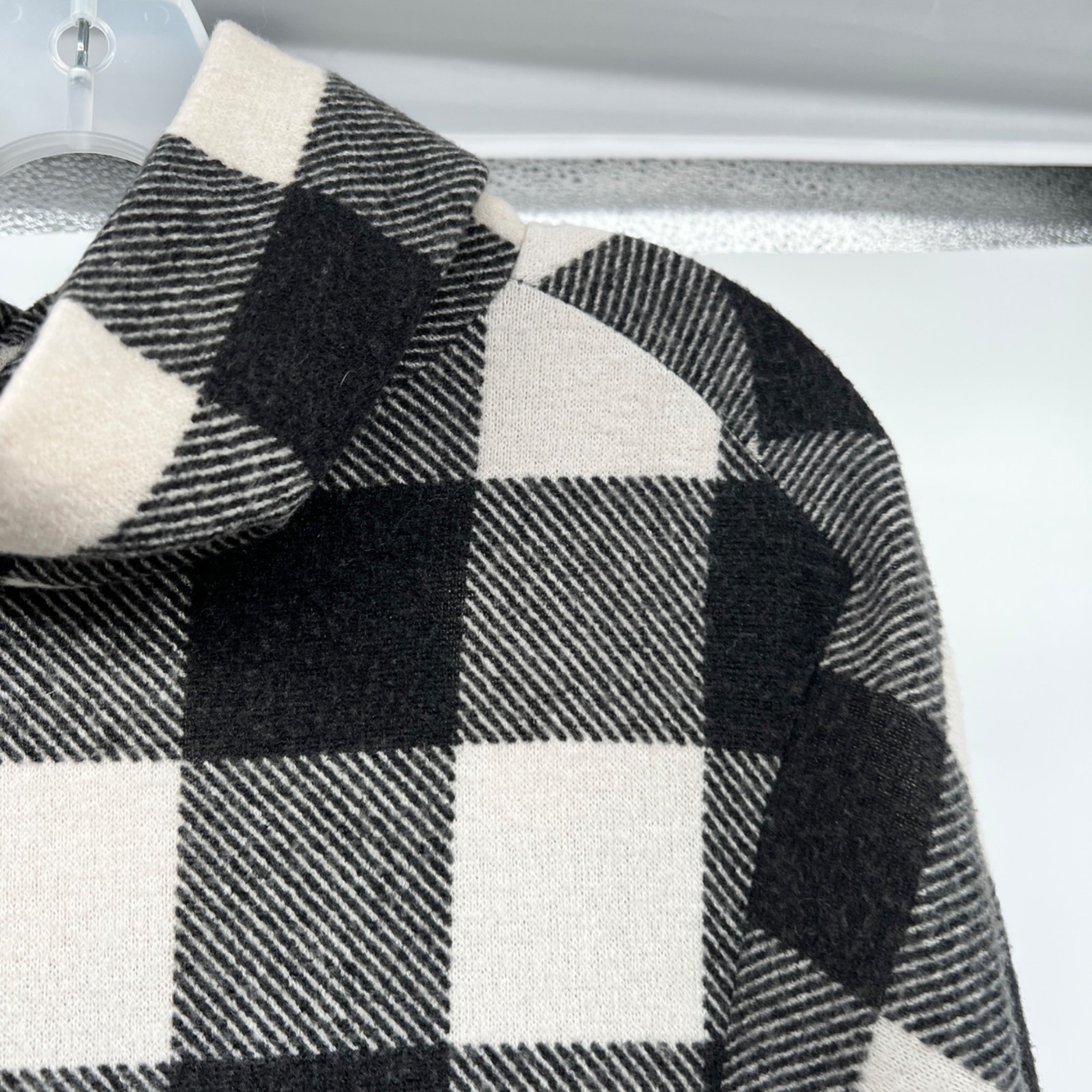 Lime N Chili Check Poncho Sweater Dolman Sleeves Black/Cream Pockets Large