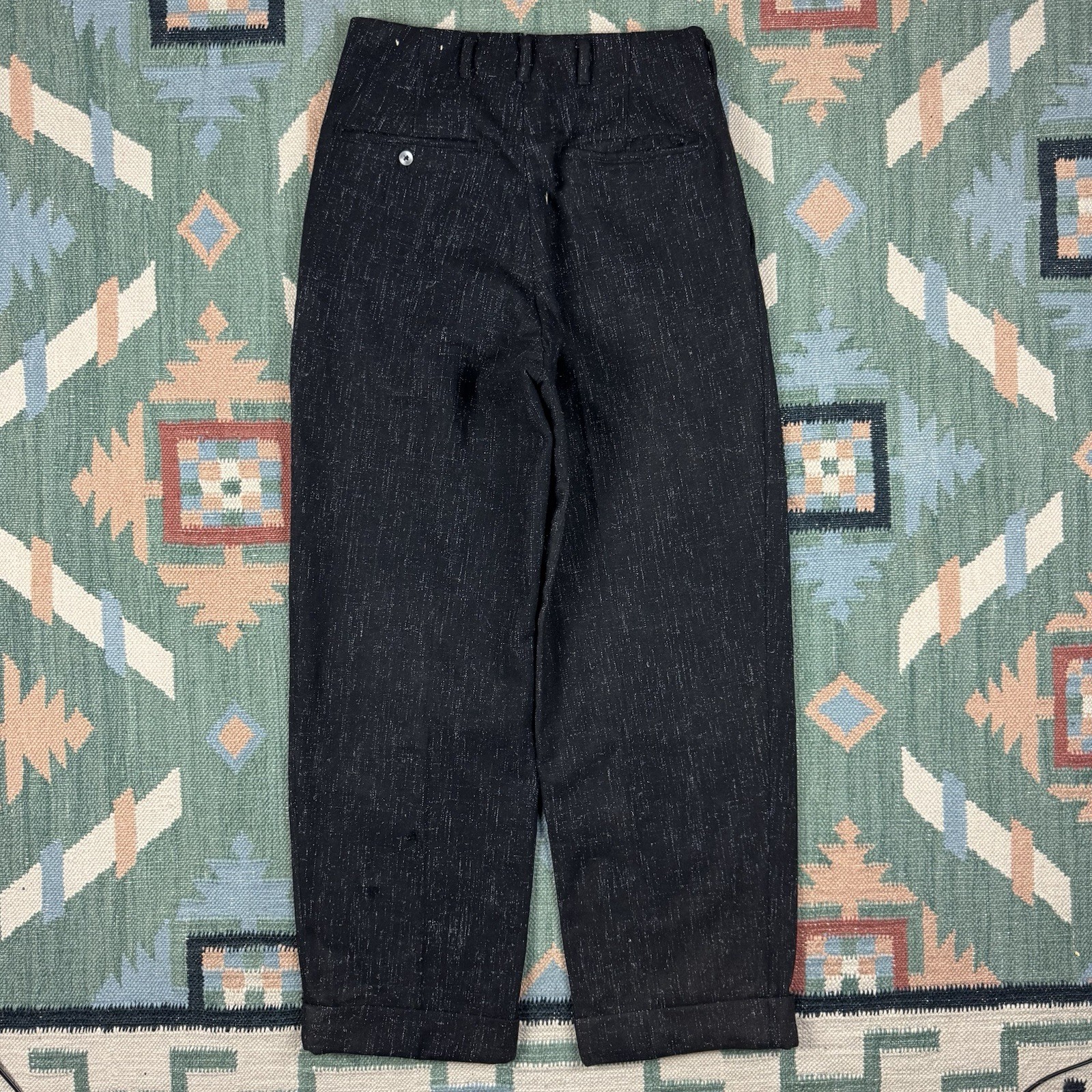 Vintage 50s Black Wool Fleck Rockabilly Pleated Trouser Dress Pants Size 28×29