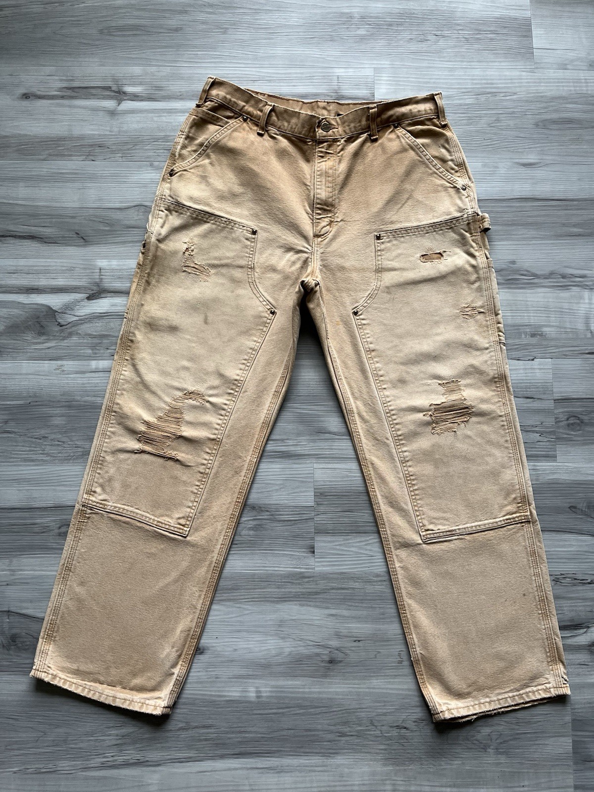 Vintage Carhartt B136 BRN Double Knee Carpenter Pants – 35×30 Faded & Distressed