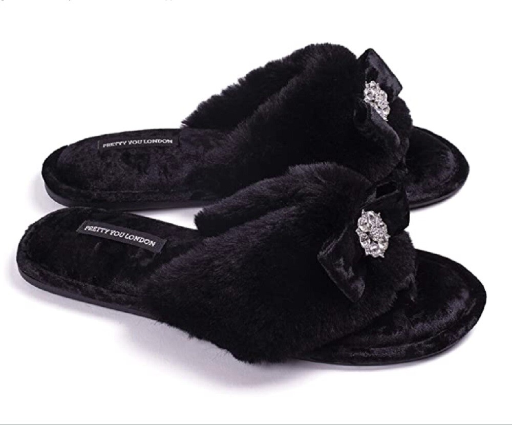 Pretty You London E4 Women’s Footwear Toe Post Slippers Amelie Black Choose Size