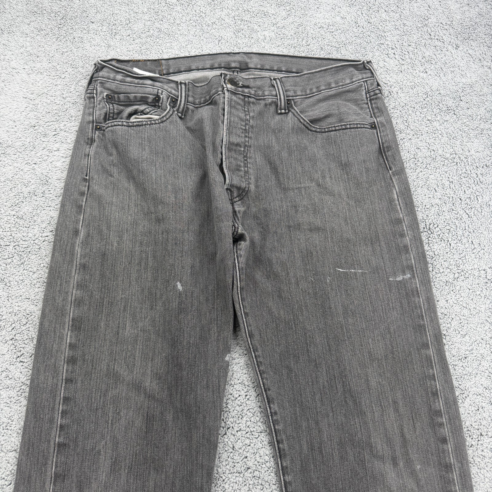 Levis 501 Jeans Mens 33×31 Gray Black Button Fly Straight Denim Pants Cotton