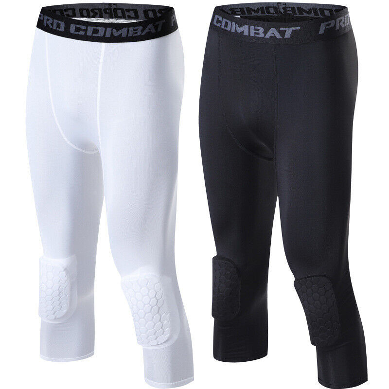 Men’s Basketball Sports Tight Pants 3/4 Compression Workout Leggings Knee Pads