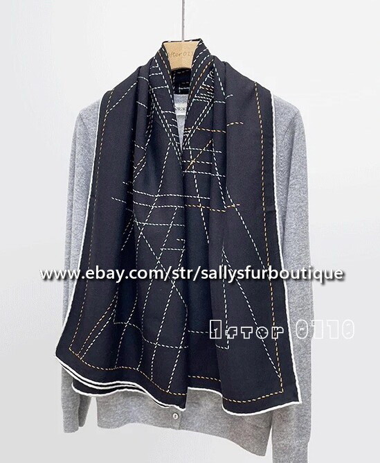 80% Cashmere & 20% Silk Wrap Scarf House Stripes Print Square Shawl 53″