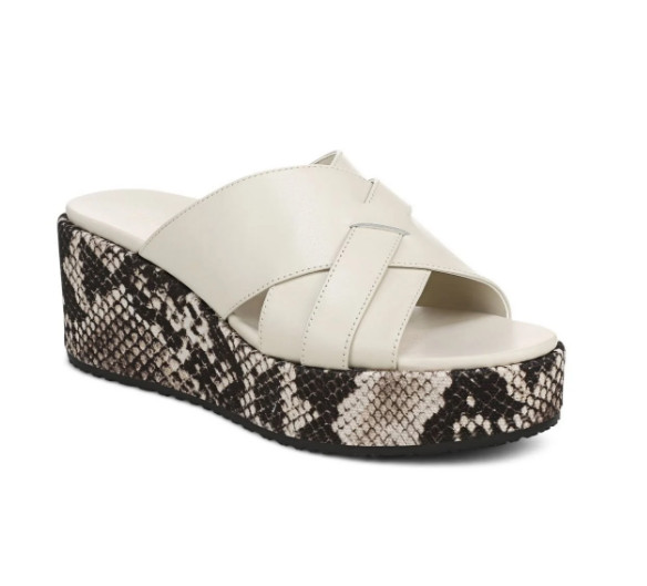 VIONIC Dawn Wedge Slide Sandal Cream Leather New