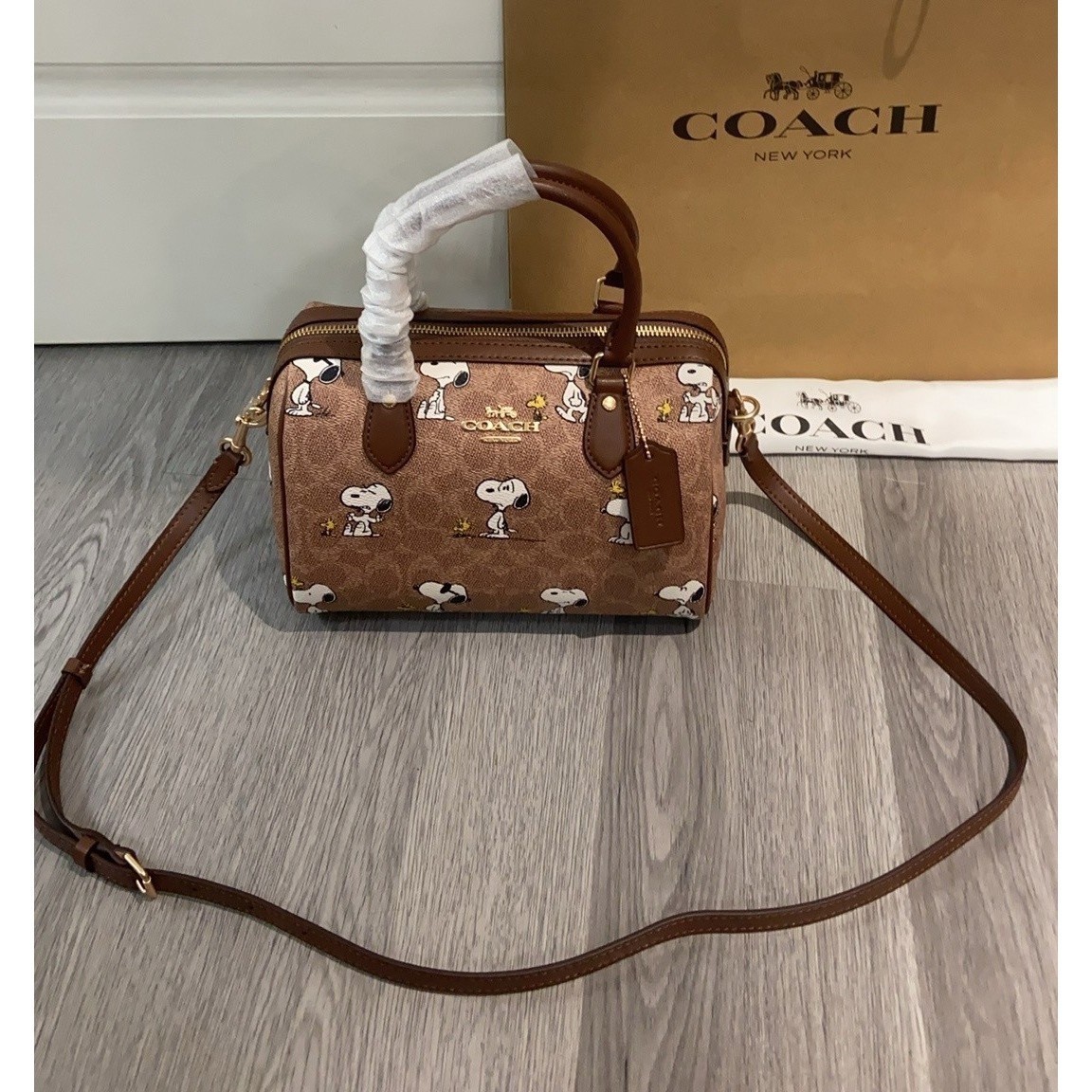 NWT Coach X Peanuts CBM33 Rowan Satchel Bag Signature Canvas Snoopy Print OUTLET