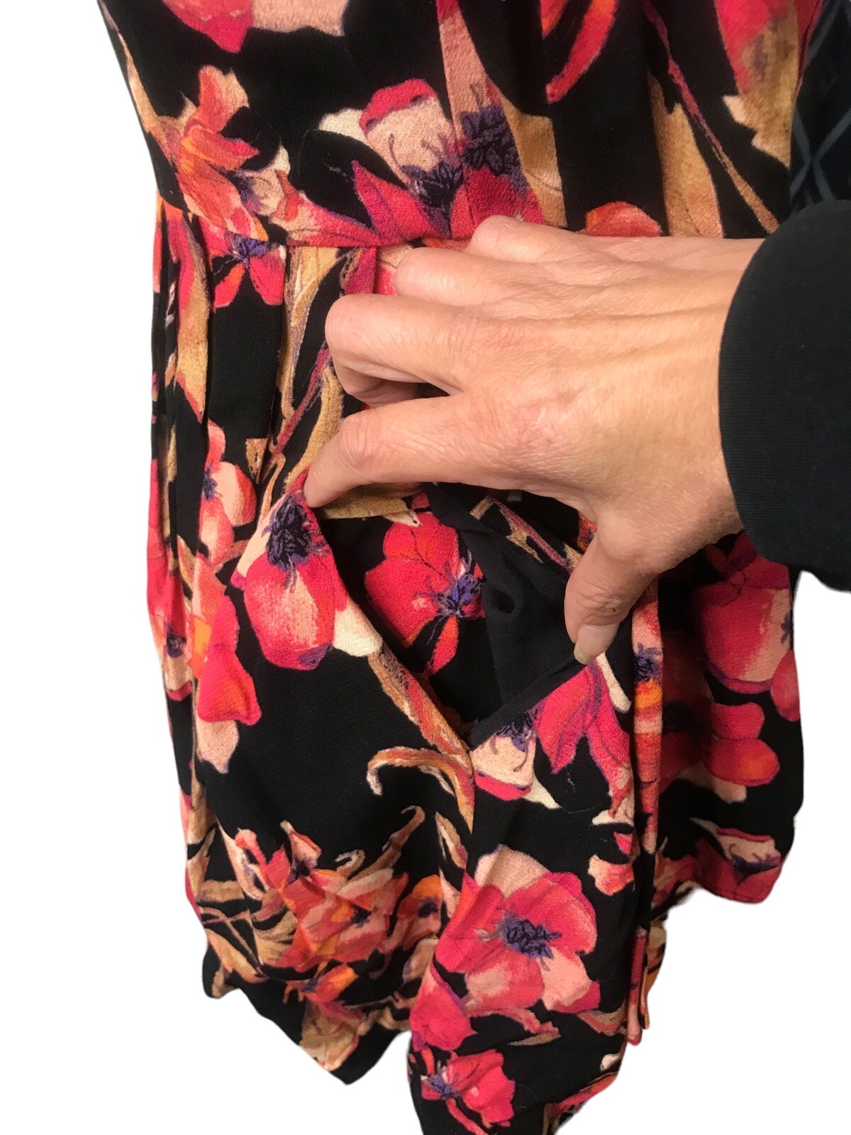 Free People Tegan Black Orange Floral Bell Long Sleeve Fit Flare Mini Dress Sz 0