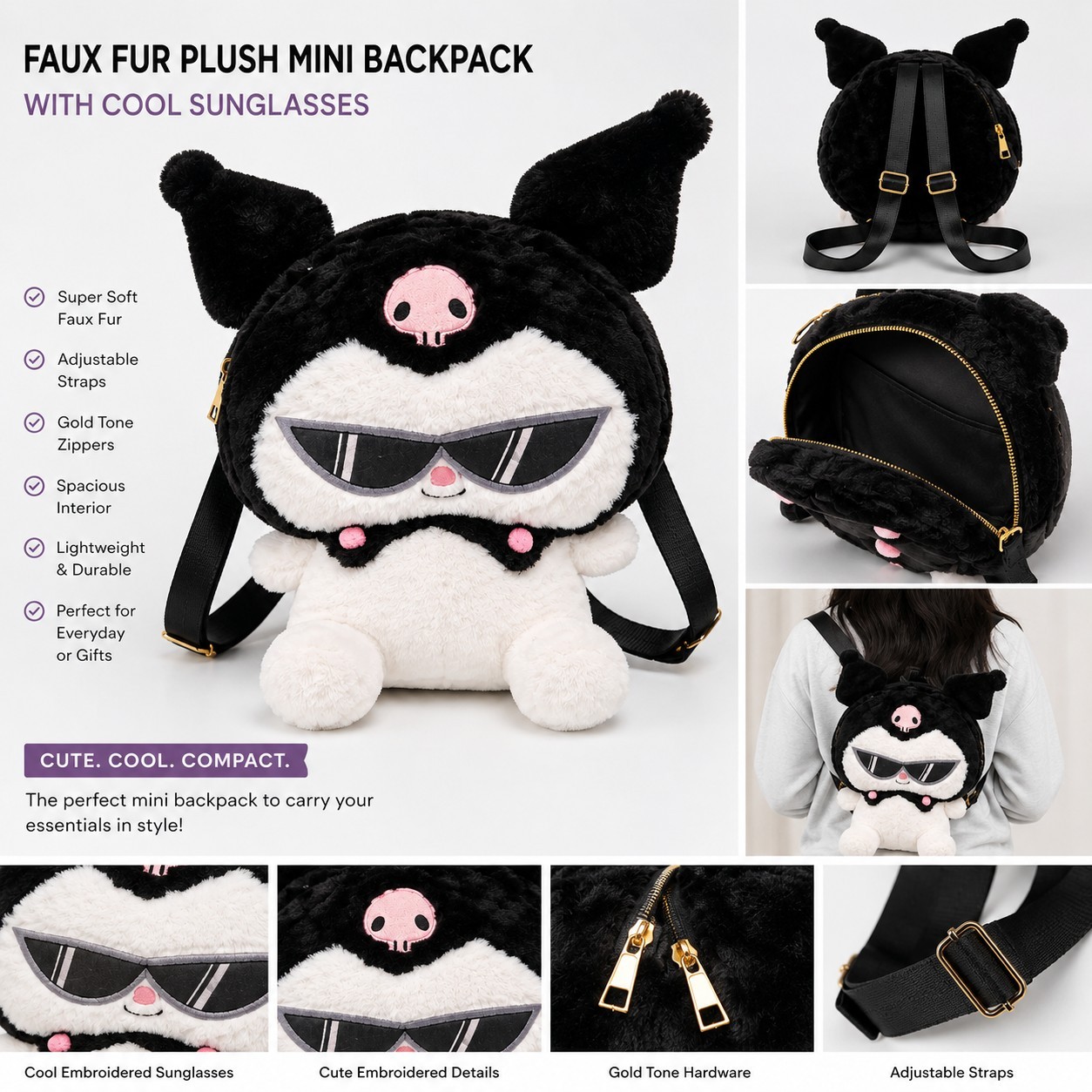 Plush Backpack – Soft Faux Fur Mini Backpack with Adjustable Strap