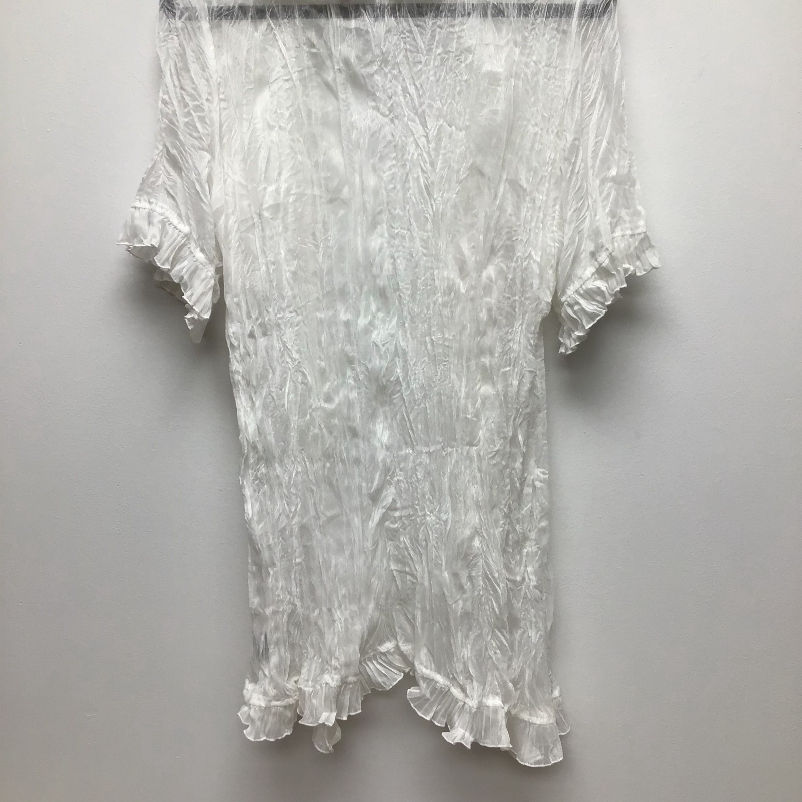 Pretty Angel Semi-Sheer Crinkled Silk-Blend Ruffle Short Sleeve Cardigan – Large