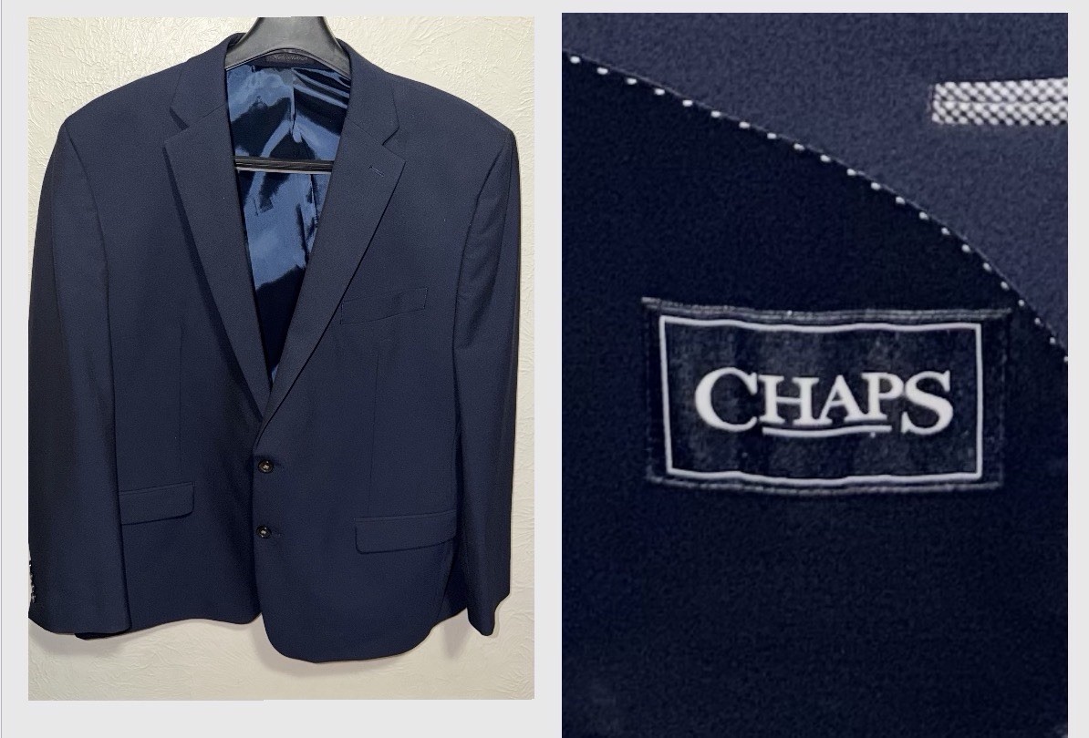 Chaps Men’s 46R Solid Blue 2 Button Blazer Suit Jacket
